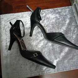 Leather Ankle Strap Heels, Size 10
