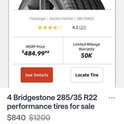 4 Barely Used Bridgestone 285/35 R22 Performance Tires