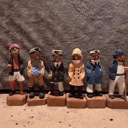 Vintage antique figurines wooden carved sailors