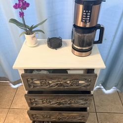 Vintage Carved Mirror Accent Cabinet | Coffee Bar / Nightstand / Entry Table