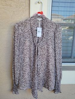 NEW w/TAG...PLEIONE TIE-NECK LEOPARD PRINT CHIFFON BLOUSE w/NEUTRAL CAMISOLE...SIZE M