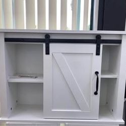 New Assembled Bathroom Wall Cabinet with 2 Adjustable Shelves Wooden Storage Cabinet w/ a Barn Door
