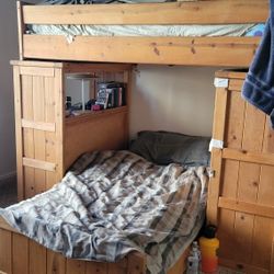 Sturdy Wood Bunk Bed With Dresser And Bookshelf