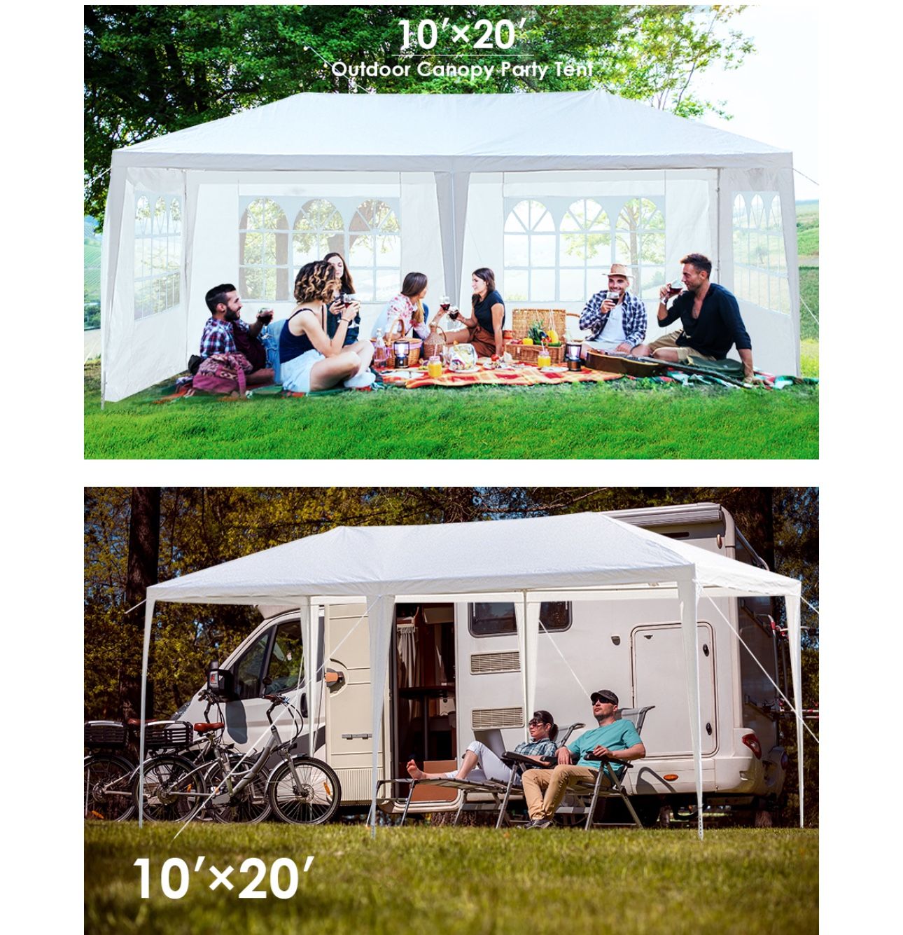 10' x 20' Gazebo Canopy Party Tent with 6 Removab White