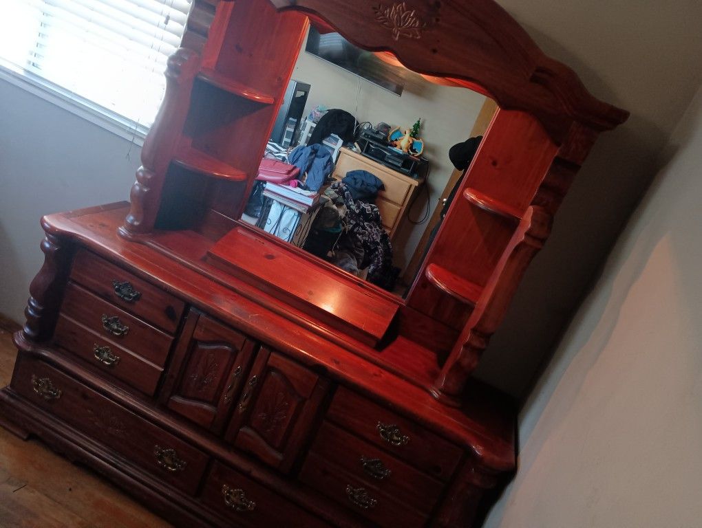 Nice Wood Dresser With Mirror 