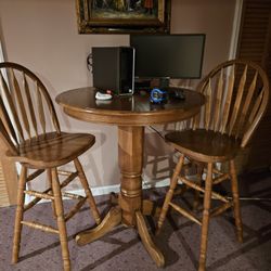 Wood Table With 2 High Chairs