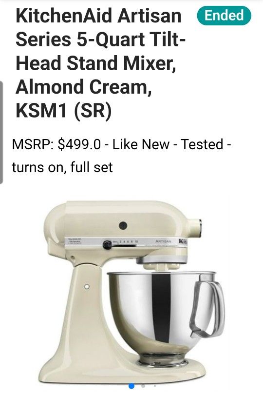KitchenAid Artisan Series 5-Quart Tilt-Head Stand Mixer, Almond Cream, KSM150PSAC