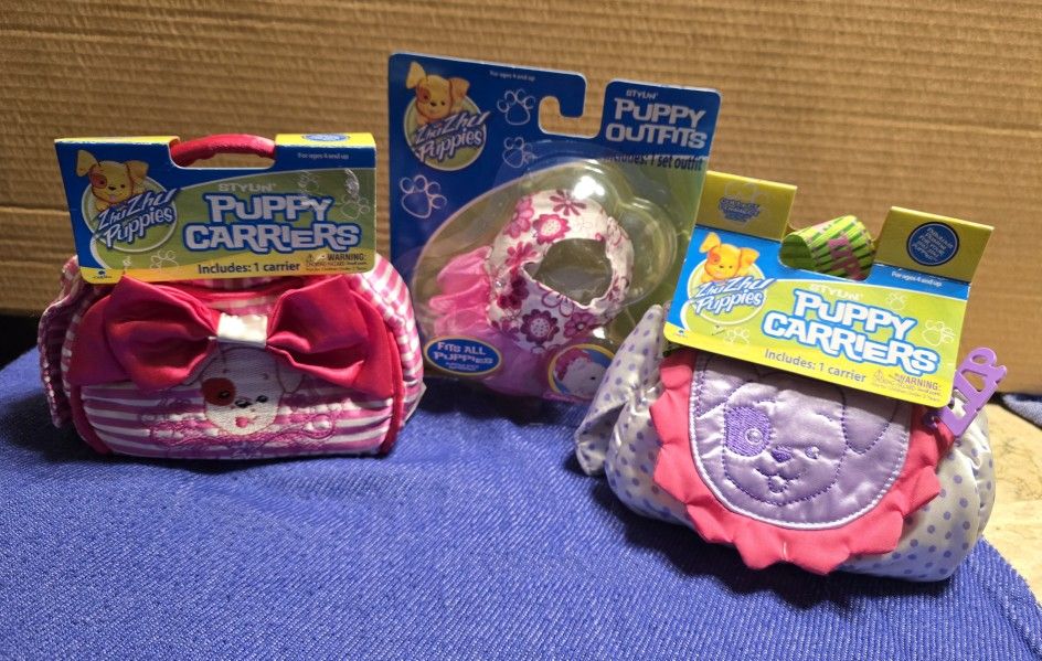NEW Zhu Zhu Puppies PUPPY CARRIER ($10 each) & Dress PUPPY OUTFIT ($5)