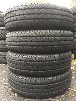 225/75/16 Goodyear wrangler set of 4 used tires in excellent condition 80% Tread , 200$ for 4 plus tax . Installation balance and wheel alignment ava