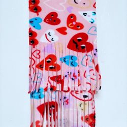 Valentine's Day Pink  And Red Scarves With Hearts