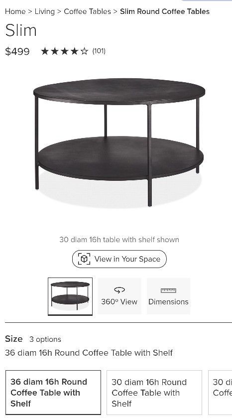 Coffee Table - Room & Board - 36" x 16"