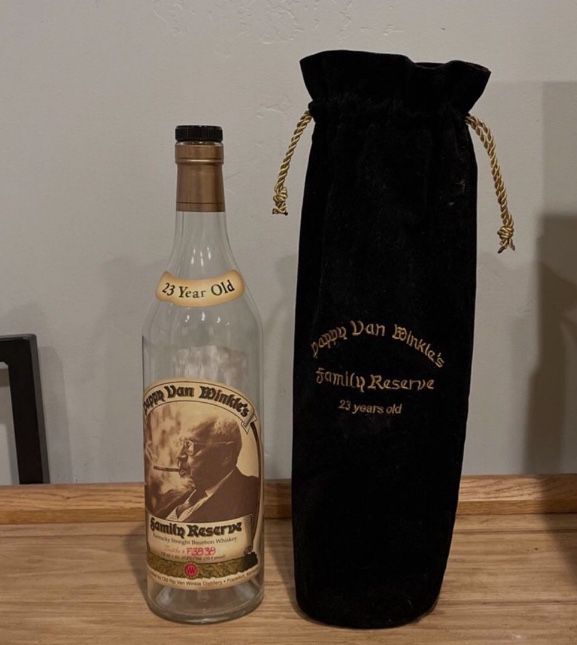 Empty 23 Year Pappy Van Winkle Bottle And Bag