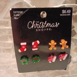 The Christmas Shoppe Set Of 4 Stud Earrings Hypoallergenic Steel 
