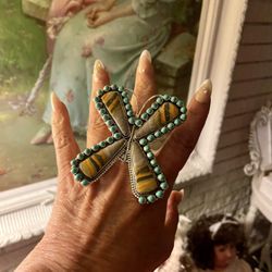 Bumblebee jasper turquoise and sterling silver ring