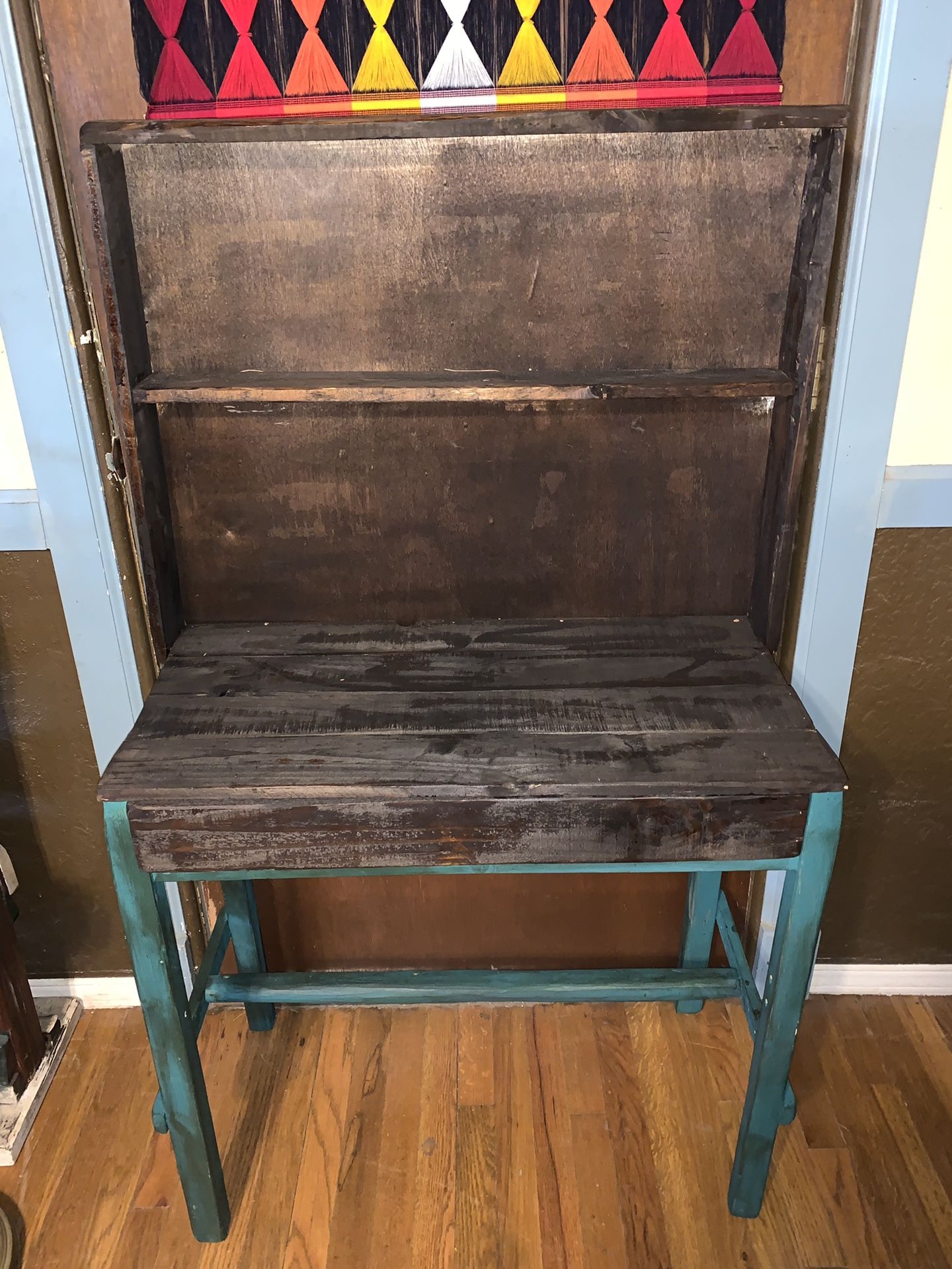 Solid wood rustic two-tone hutch/desk with large drawer