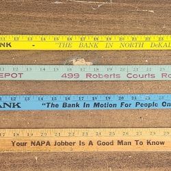 Vintage Advertising Salesman Sample Wood Rulers, &  Board