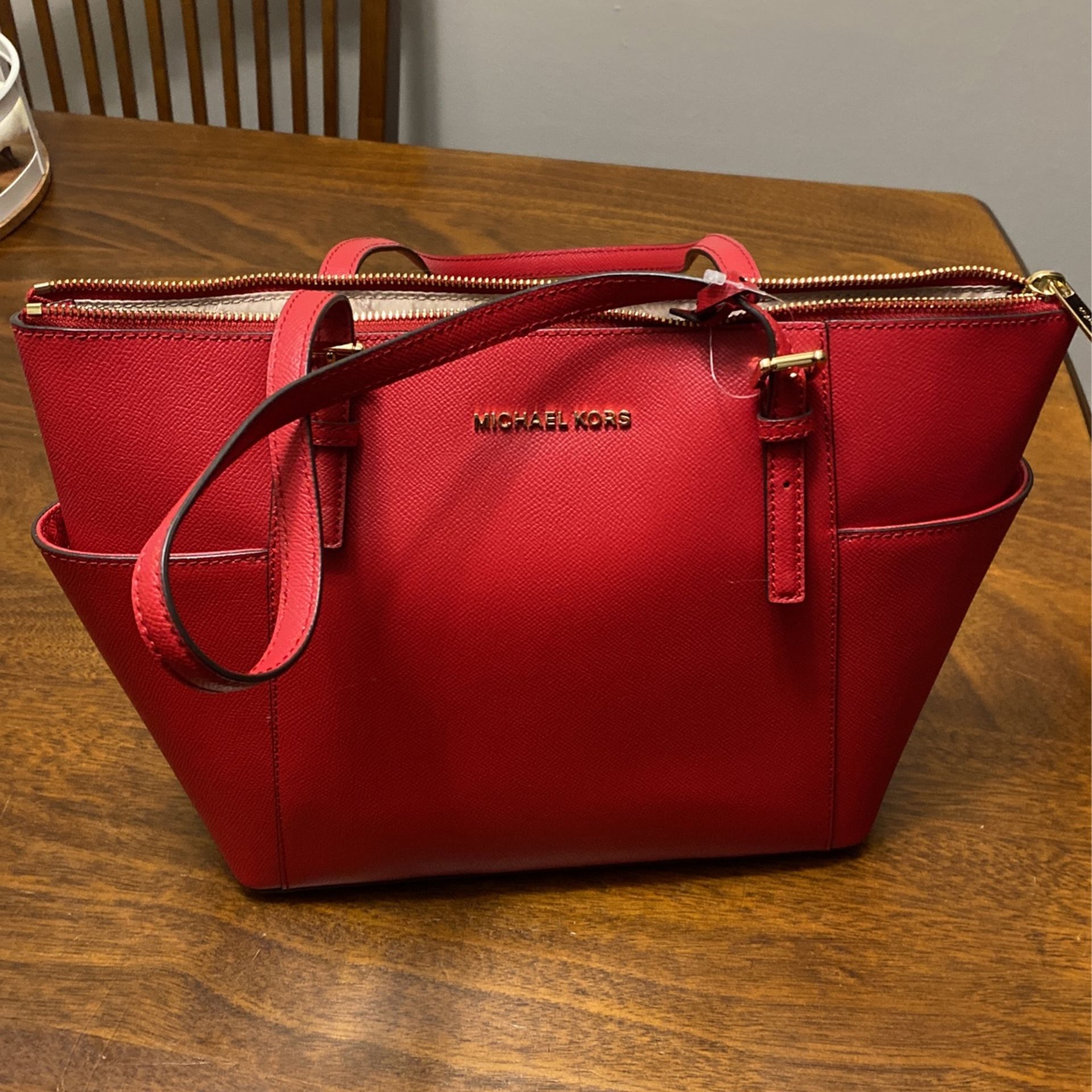 Michael Kors Red Leather Tote Bag