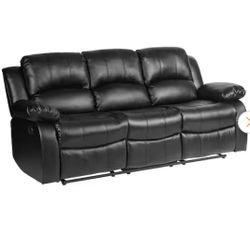 Bianca 83 in. W Straight Arm Faux Leather Rectangle Double Manual Reclining Sofa in Black