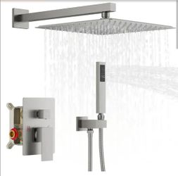 10 Inch Square Bathroom Shower Combo Set In Brushed Nickel
