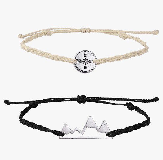 2 pcs Mountain Bracelet & Anklet Compass & Snowy Mountain Range Handmade Adjustable String. Antiqued Silver.
My spiritual guide is my compass. USA