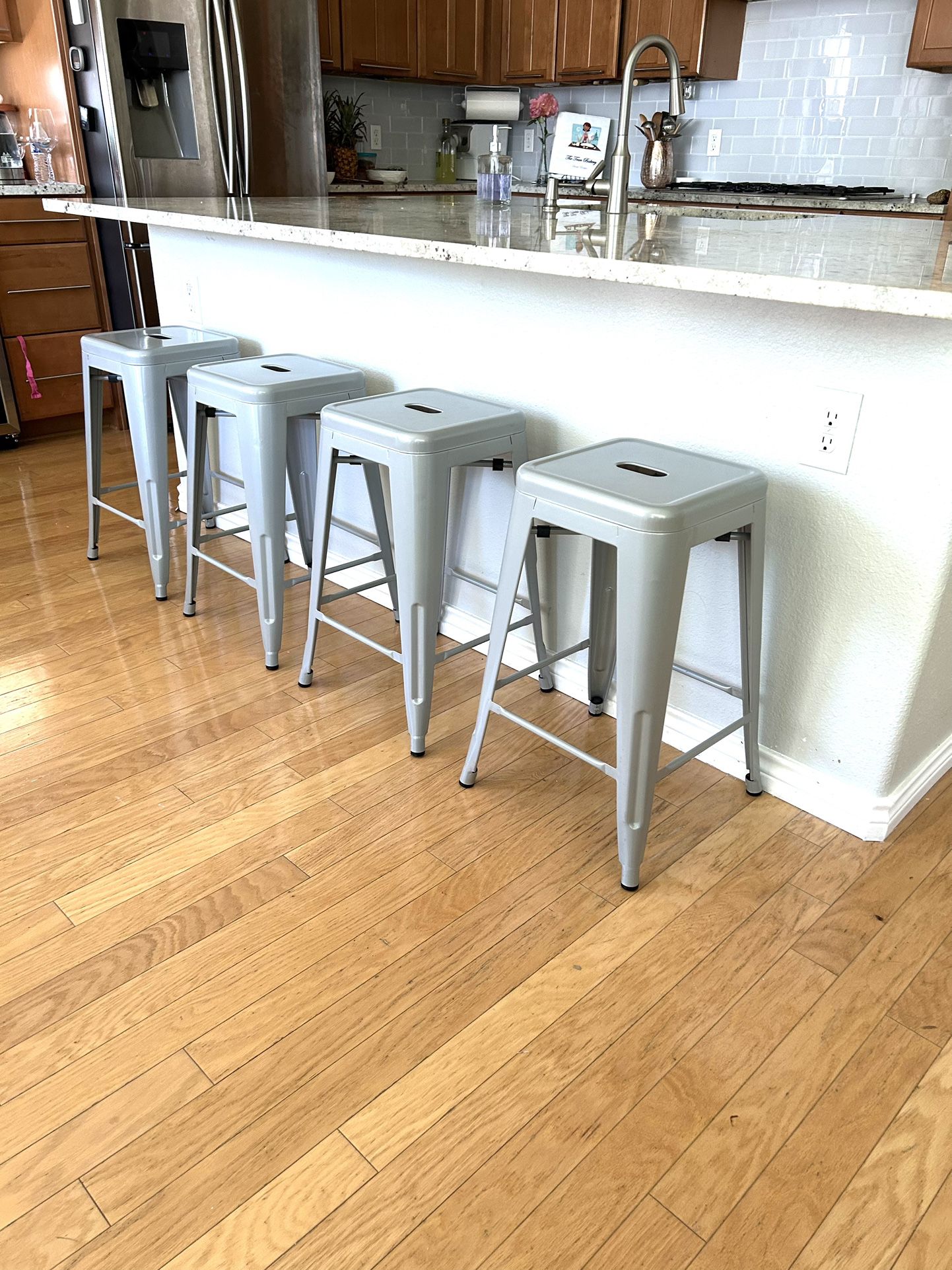 4 Silver Rustic Industrial Counter Height Barstools 