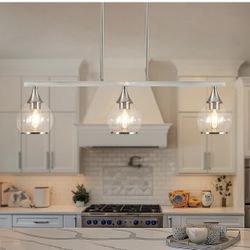 Island Light 3-Light Brushed Nickel Island Pendant Lighting Clear Round Glass Shades for Kitchen, for Dining Table, for Living Room