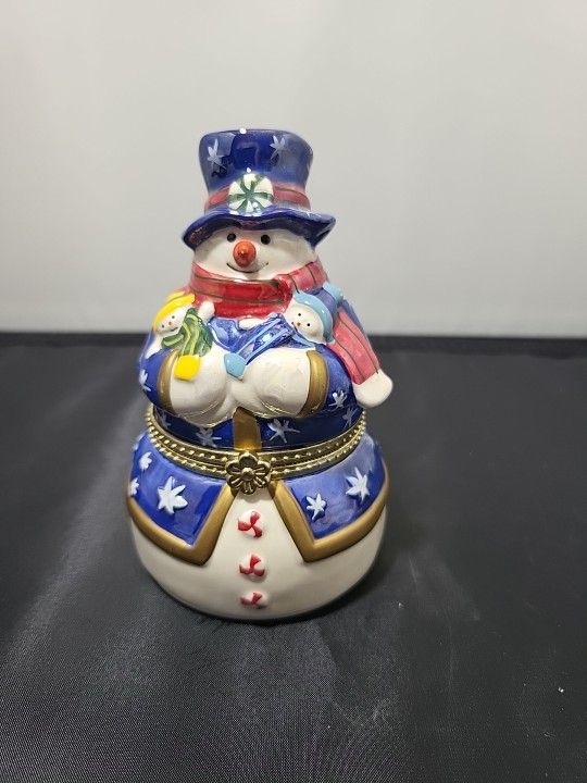 Mr. Christmas Hinged Snowman Music Box W/Iceskaters "We Wish A Merry Christmas"