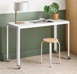 45" Rolling Metal Computer/ Writing Desk White