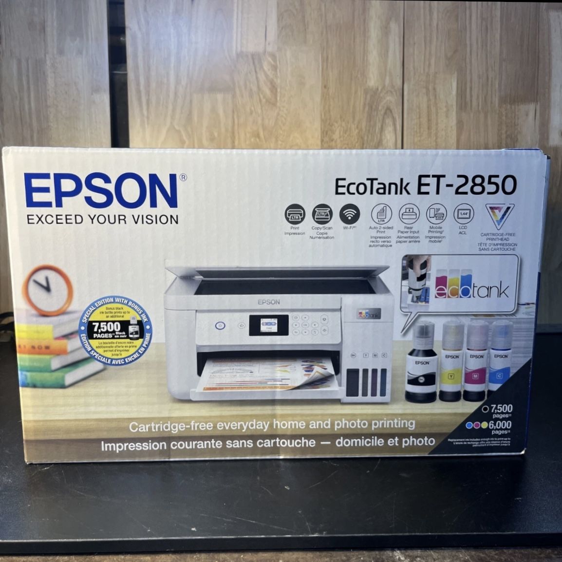 Brand new / sealed Epson EcoTank ET-2850 Wireless Color All-in-One Cartridge-Free Supertank Printer with Scan, Copy and Auto 2-Sided Printing
