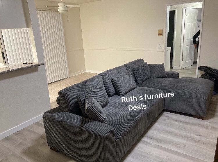 2-Pc Grey Corduroy Sectional Sofa