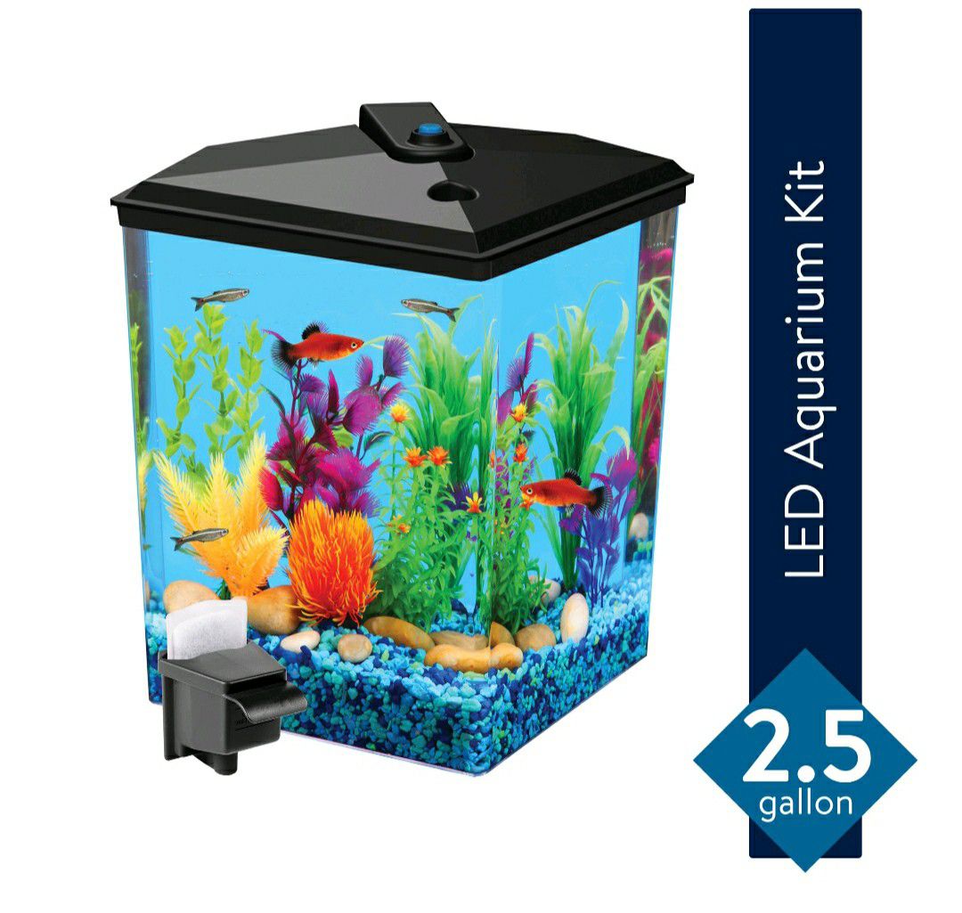 Aqua Culture 2.5 Gallon Corner Aquarium Start Up Kit with LED Light and Filter