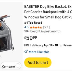 Babeyer small dog basket for bikes and carrying