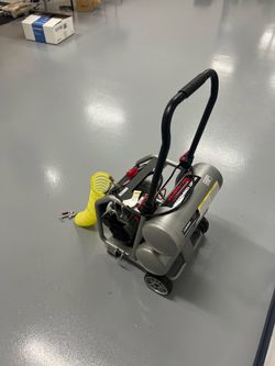Husky 4.5 Gal. 175PSI Portable Electric Quiet Twin Stack Air Compressor w/wheels and 2-quick couplers