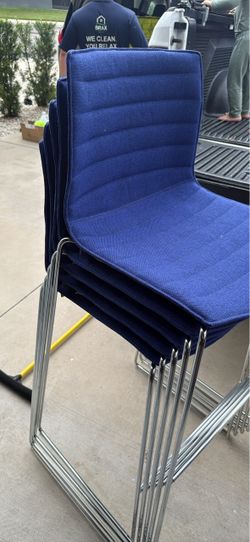 Blue Fabric Stackable Chairs with Chrome Frame