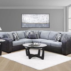 Brand New Grey Chenille Sectional With Accent Pillows