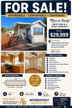 Move in Ready— Open To Offers ——Trailer Home 1bd -1 Bath - Lancaster/ California