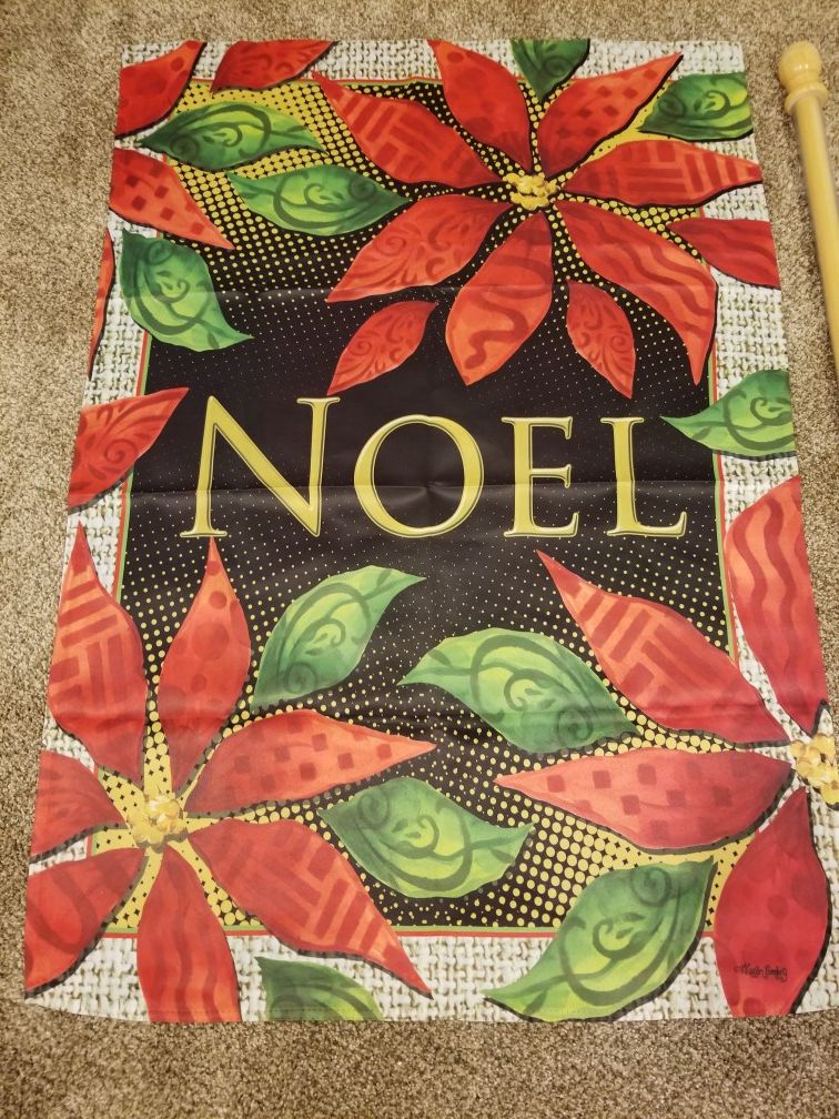 New! 3 Pc Christmas Holiday Flag & Flagpole Bundle