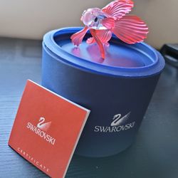 Swarovski Crystal Fighting Fish w/ Pink Fins - Pristine Condition