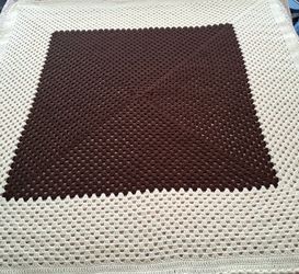 Afghan Hand Crocheted Afghan 53 x 53 Dark Brown & Cream  coffee Measures 53 x 53 Bernat Worsted Acrylic. The cream is called Sugar Cookie. Smoke free 