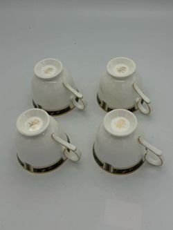 Set of 4 Lenox Classic Modern Footed Cups Black Marble Band Bone China USA