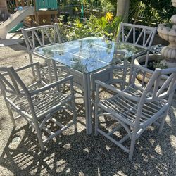 Rattan Dining Set – 34” Glass Table + 4 Chairs