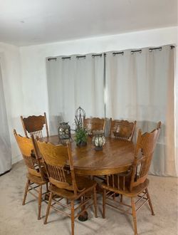 Oak Extendable Dining Table 6 Pressed Back Chairs * Comedor de Madera Solida y 6 Sillas