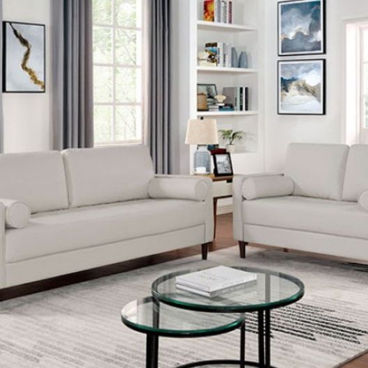 Brand New Leather Off White Modern Style Sofa & Loveseat 