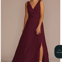 
David's Bridal F19831 - Long Chiffon Surplice Tank Dress - Wine - Women's Size 10