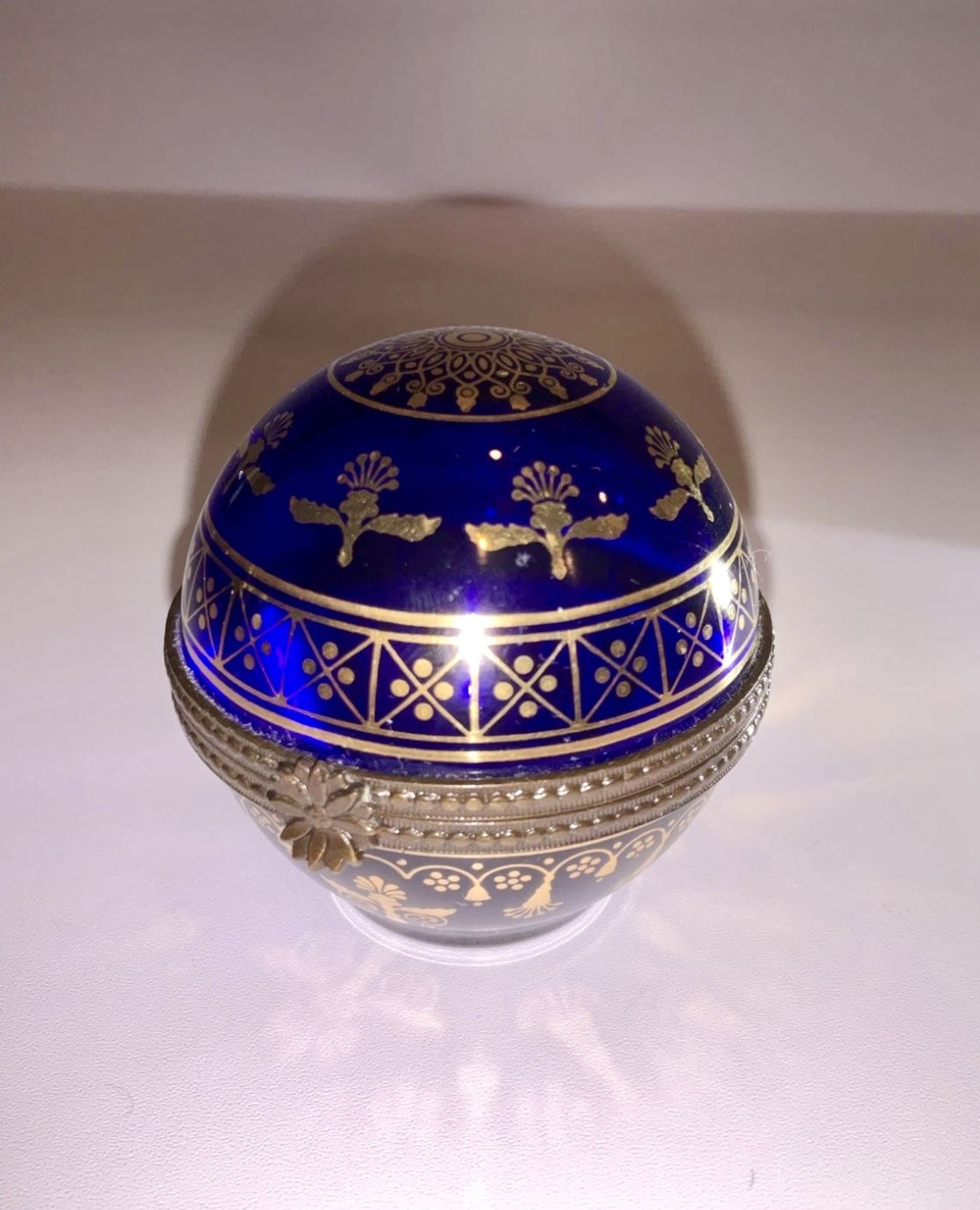 Estee Lauder Private Collection Dome Shape Trinket Box Cobalt Blue Glass