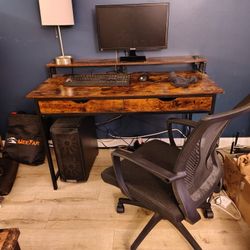Brown Two-Level Desk and Chair