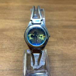 Disney Mickey Mouse Silver Tone Holographic Bracelet Watch From 1990s - Works