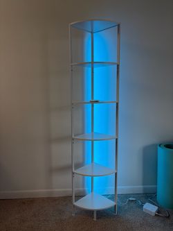 6 Tier Corner Shelf with LED Light, 67.5" White Narrow Bookshelf