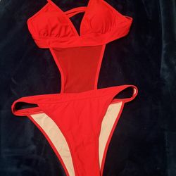 Medium Sexy Red Mesh Bathing Suit Bikini 