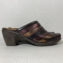 NAOT Purple Gold Brown Comfort Casual Chic Leather Slip-On Wedge Mule Clogs Wmns Sz 6